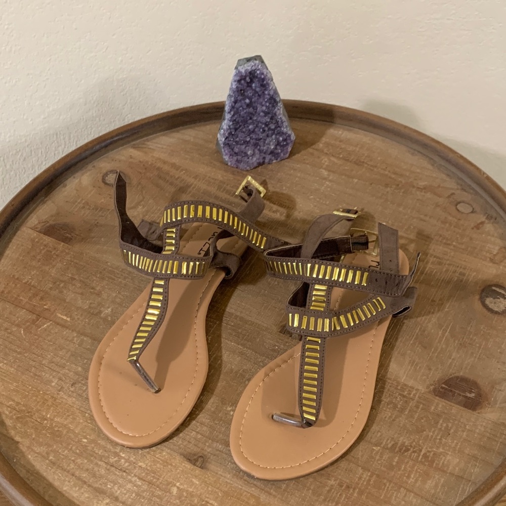 Rue21 Dark Brown Sandals with Gold Accents
